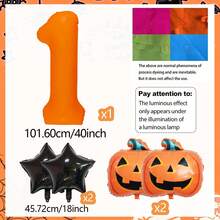 Halloween Pumpkin Pentagram Fluorescent Orange Number Foil Balloon Set, Includes 0-9 Orange Fluorescent Foil Number Balloons, Black Pentagram Foil Balloons, Halloween Pumpkin Foil Balloons, Suitable For Halloween Party Decoration, Trick Or Treat Holiday Party Decoration, Outdoor Halloween Backdrop, Holiday Decoration Supplies - Multicolor - View 13