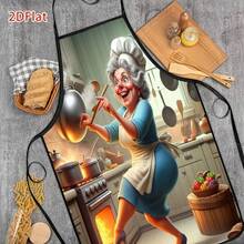 A Fun Apron With "Cartoon Grandma Cooking" Pattern, Suitable For Cooking, Baking And Daily Use - Multicolor - View 3