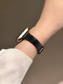 1pc Stainless Steel Bamboo Joint Watch Band, Compatible With Apple Watch - Black - View 5