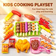Conjunto de Churrasco Divertido para Crianças, Casa de Brinquedo de Churrasco, Grelha, Carne, Espetos, Brinquedo de Simulação para Meninos & Meninas - Multicolorido - Visão 2