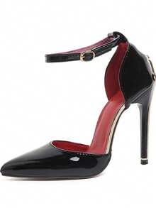 Women's Black High Heels, Pointed Toe Stiletto Heel With Buckle, Ultra High Heel Dress Shoes, Suitable For Party, Wedding - Black - View 8