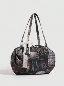 Nicekee Retro Artistic Style Relaxed Versatile Color Blocked Tote Bag, Bow Decoration Design, Large Capacity Casual Personalized Shoulder Bag. - Multicolor - View 4