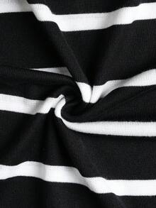 男士橫條紋短袖 Polo 衫，休閒經典版日常上衣 - 黑色 - 查看 7