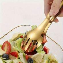 1/2/3pcs Thickened Stainless Steel Finger-Shaped Food Tongs, Designed For Searing Steak And Grilling, Buffet BBQ Food Clips - Gold - View 3