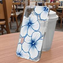 1pc Ins Style Fresh Hibiscus Flower Leaf Solid Color Pattern Space Shell Anti-Slip Soft Phone Case Compatible With IPhone 11/12/13/14/15/16 Pro Max - Multicolor - View 5