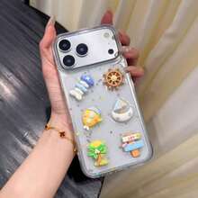 1pc Summer 3D Nautical Style Glitter Resin Phone Case Compatible With Apple 11/12/13/14/15/16/17 Pro Max - Clear - View 2