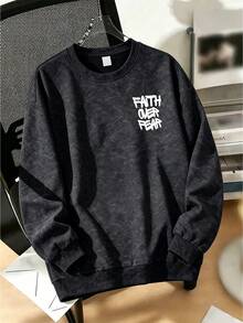 Sweatshirt Leher Bulat Gaya Vintage untuk Anak Laki-Laki, Pakaian Anak yang Nyaman dan Lembut, Dicetak dengan Pola Grafiti Slogan, Cocok untuk Dipakai di Musim Gugur/Musim Dingin - Hitam - View 4