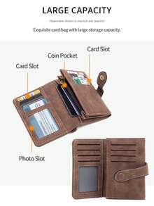 FOREVER MIYIN Dompet Kecil Lipat Tiga Wanita dengan Jahitan Vintage Matte, Pemblokir RFID, Banyak Slot Kartu, Jendela ID, Kantong Koin dengan Resleting, Tempat Kartu Harian - MultiWarna - View 8