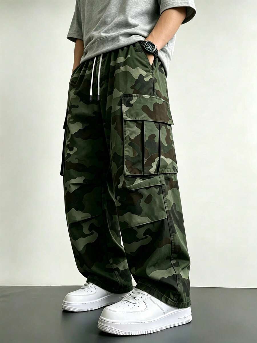 男士休闲时尚工装裤,户外迷彩工作裤,春夏款 - 軍綠色 - 查看 1