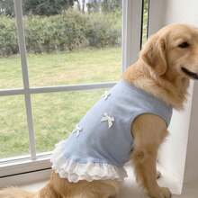 2026 New Spring/Summer Large Dog Vest, Light Blue Lace Bow Pet Top, Breathable Large Dog Clothing, Suitable For Golden Retriever, Labrador - Multicolor - View 4