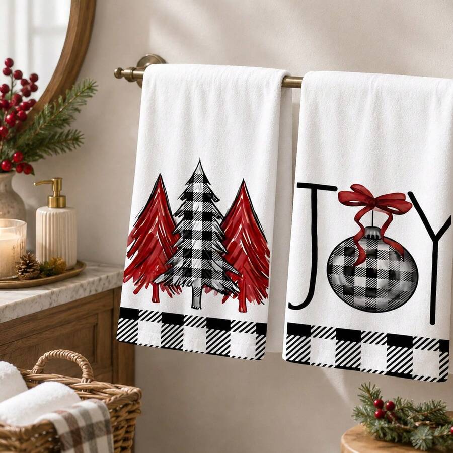 2/4/6 Peças Toalhas de Cozinha com Estampa de Elementos de Natal, Natal, Podem Ser Usadas Como Presentes de Natal, Decoração de Natal, Toalhas de Chá de Fibra Ultrafina Macia com Alta Absorção, Panos de Prato, Toalhas de Limpeza, Toalhas de Mão, Adequadas para Cozinhar, Assar, Limpar e Decoração de Cozinha, Acessórios de Cozinha, Itens Essenciais Diários - Multicolorido - Visão 1