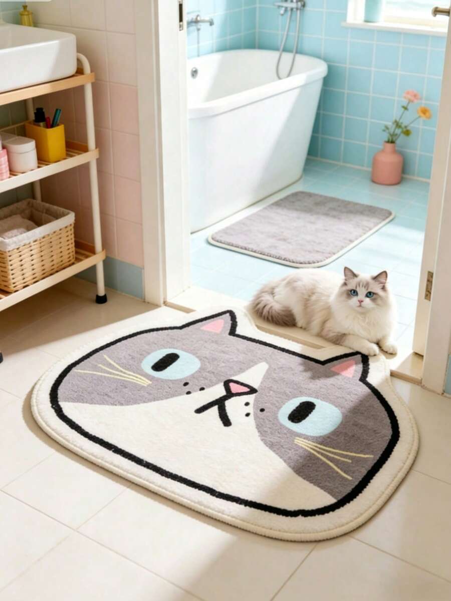 1pc Cute Cat Head Shaped Decorative Carpet, Bedroom Decor, Small Rug, Carpet, Home Decor, Living Room Carpet, Living Room Small Rug, Bedroom Carpet, Living Room Home Decor, Outdoor Carpet, Washable Carpet - Multicolor - View 1