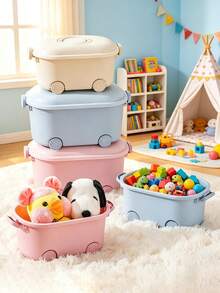 1pc Children's Doll Storage Box With Wheels, Baby Doll & Miscellaneous Items Organizer, Plastic Storage Bin For Home Use - Multicolor - View 3