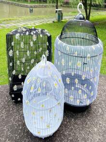 1pc/2pcs Daisy Pattern Hanging Bird Cage, Decorative Round Metal Bird Cage With Hook, Breathable Pet House, Suitable For Parrots, Canaries And Other Small Birds, Indoor And Outdoor Use - A - View 2