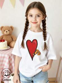 Sommer & Herbst Mädchen Baumwolle Kurzarm T-Shirt, süß und mädchenhaft im Preppy-Stil mit lustigen bedruckten Grafiken - Weiss - Übersicht 1