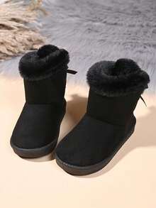 Fashionable New Children's Snow Boots, Comfortable Warm Winter Bow Ankle Boots - Black - View 3