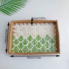 1pc 34cm X 24cm X 5cm Woven Rattan Shell Wavy Edge Rectangular Tray For Home Desktop Storage - Multicolor - View 9
