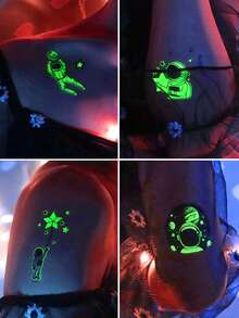 zillor 12 Sheets Luminous Astronaut Space Travel Temporary Tattoos, Glow In The Dark Planet Outer Space Travel Astronaut Spacecraft Rocketship Stars Patterns, Birthday Party Favors Supply, Decoration At Music Festival Parties & Nightclub, Lasting 2-5 Days - Green - View 7