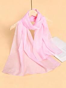 1pc Women's Solid Color Lightweight Chiffon Sun Protection Scarf, Multi-Use Shawl Scarf, Breathable Versatile Daily Decor Travel Casual - Baby Pink - View 1
