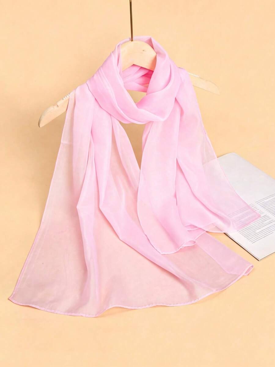 1pc Women's Solid Color Lightweight Chiffon Sun Protection Scarf, Multi-Use Shawl Scarf, Breathable Versatile Daily Decor Travel Casual - Baby Pink - View 1
