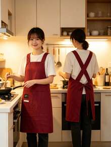 1 buah [Celemek Tahan Air Baru] Celemek Dapur Rumahan untuk Memasak, Pakaian Kerja Katering Tahan Aus dan Bernapas dengan Kantong Besar, Celemek Pinggang Tahan Minyak yang Nyaman, Modis untuk Anak Muda - MultiWarna - View 6