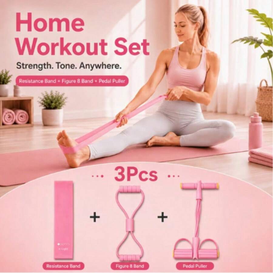 Home Fitness Set, Includes 8-Figure Posture Corrector, Yoga Resistance Bands And Foot Pedal Strength Rope, Suitable For Full Body Shaping And Stretching Training, Ideal Gift For Mother, Wife, Girlfriend And Fitness Beginners - Multicolor - View 1