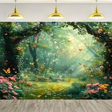 1件 2D平面浪漫花園主題橫幅背景布，無需電源，易於懸掛，適用於室內外場景，可作為拍照背景牆，完美適用於求婚裝飾與婚禮派對 - 彩色 - 查看 15