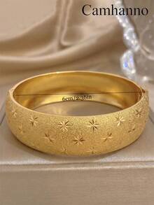 Camhanno 1 Stück Vintage mattiertes Stern-Öffnungsarmband aus Edelstahl mit 18K Goldbeschichtung, breite Feder für Frauen - Gold - Übersicht 5