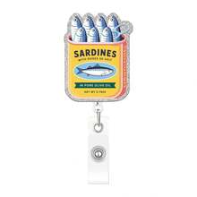 1pc Funny Glitter Sardine Easy-Open Can Fish Theme Retractable Badge Reel Creative Hanging Ornament ID Holder - Multicolor - View 13