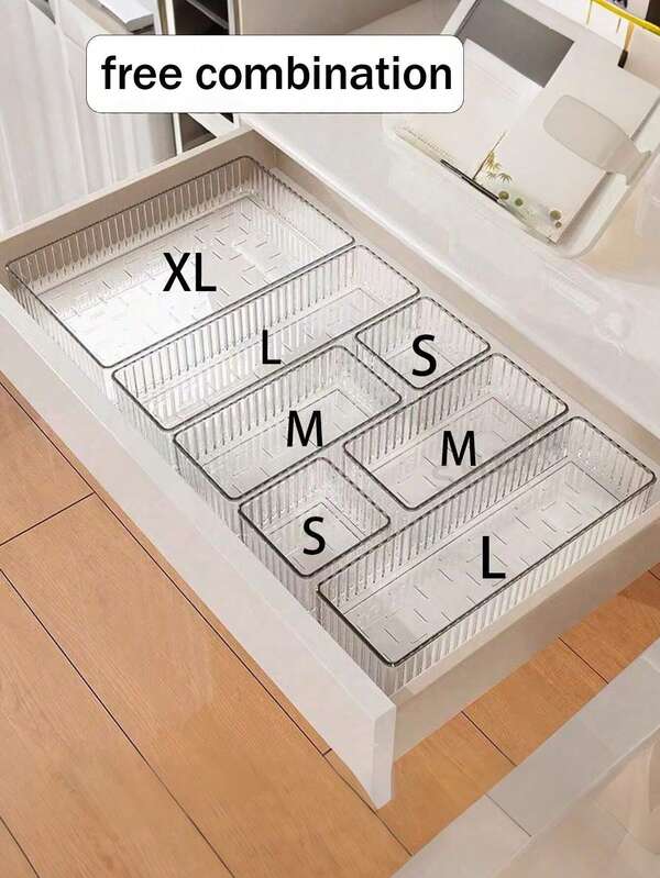 1/7 Pcs Drawer/Desktop Cosmetic Organizer, Clear Vanity Organizer, Shatterproof Multi-Compartment Jewelry Small Item Organizer, Exquisite Storage Box,Back-To-School Stationery Storage, Room Decor, Home Decor, Fall Decor, Bedroom Decor, Christmas Gift