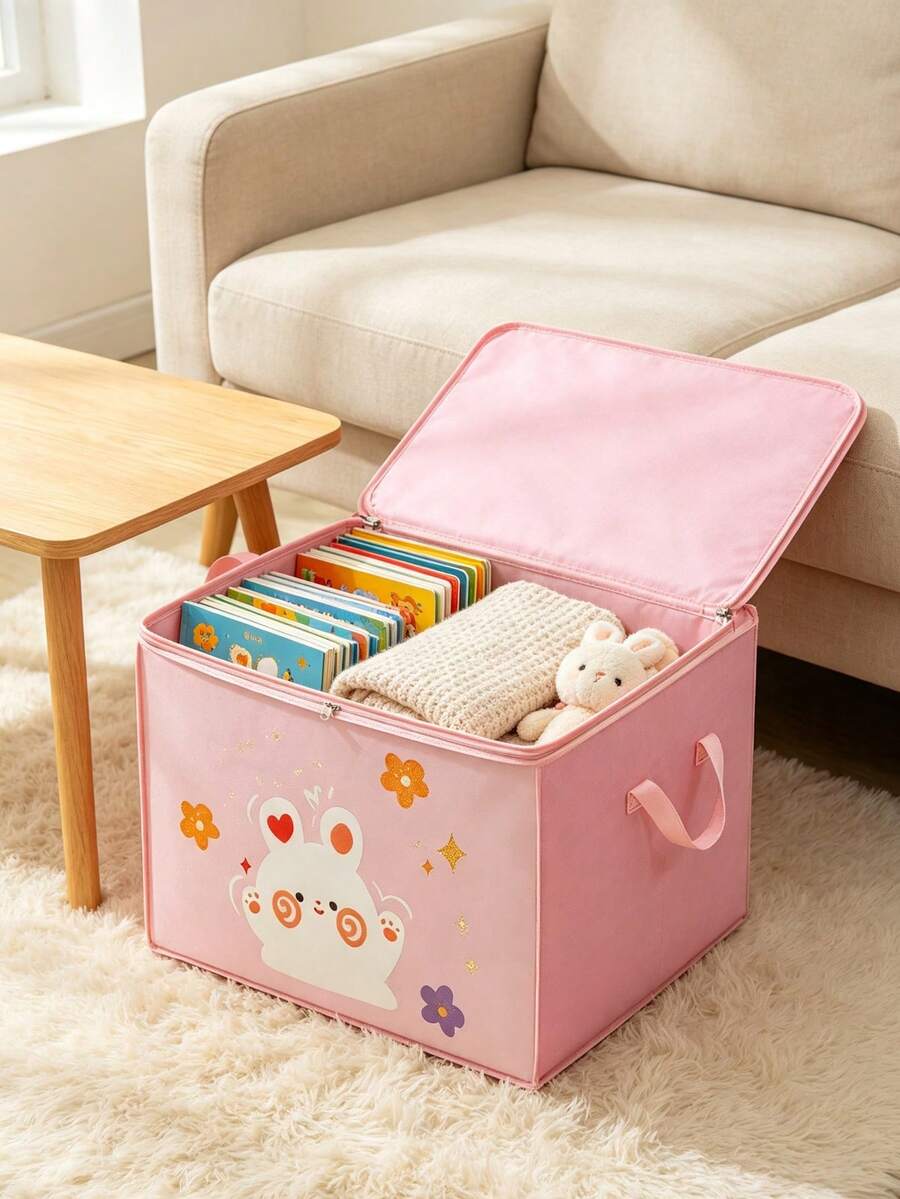 1pc Cartoon Animal Print Large Capacity Storage Box, Foldable Dustproof Waterproof, Suitable For Clothes Bedding Miscellaneous Items, Girls Home Decor Gift, Storage Room Organization And Home Supplies Tidy Organizer Box - Layer - View 1