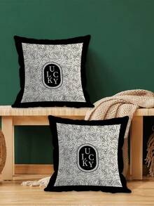2Pcs Black Throw Pillow Covers Line Drawing Rose Luxury English Border Print Soft Plush Texture Cushion Covers Suitable For Home Decor, Sofa, Bed, Bedroom, Gift, Holiday Decoration - Black and White - View 5