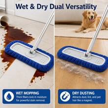4 piezas de almohadillas de microfibra lavables, opciones azul-gris/azul-naranja, de doble uso para limpieza húmeda y seca, paños de repuesto absorbentes con correas de sujeción elásticas, se ajustan a fregonas planas de 10 pulgadas, suministros de limpieza para suelos de madera dura y baldosa - A - Ver 11