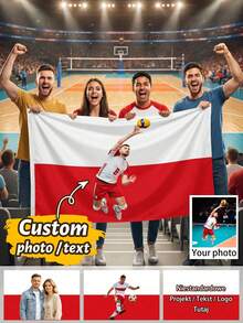 1pc Customized Poland Flag Photo Banner, Personalized Garden Flag Wall Decor, Custom Tapestry Image & Text Display, Suitable For Home Party Holiday Celebration, Customizable Design/Image/Text/Logo, Holiday Birthday Anniversary Gift For Friends And Family - Style C - View 1