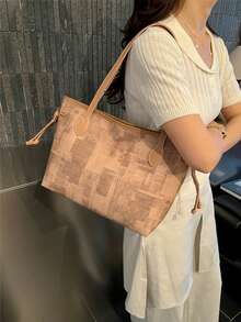 大容量女款托特包 2026 春夏新款 優雅極簡肩背包 時尚通勤手提包 - 棕色 - 查看 3