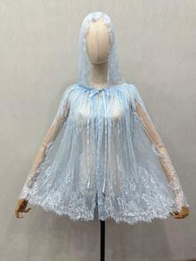 1pc White Lace Bridal Wedding Dress Hooded Cape Shawl Party Short Cloak - Multicolor - View 7
