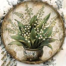 1pc Vintage Lily Of The Valley Metal Sign Wall Art - 8x8 Inch Waterproof & Rust-Proof, Pre-Drilled Holes Easy Installation, Suitable For Home, Cafe, Garage Or Gift, Metal Wall Decor, Distressed Effect, Detailed Pattern, 2D Flat - A - View 4