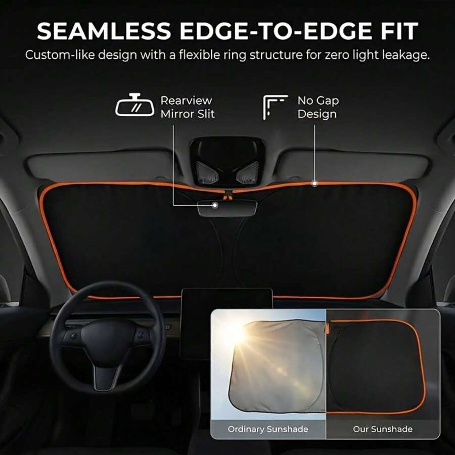 Car Front Windshield Sun Shade, Convenient Storage Design, No-Drill Car Sun Shade Canopy, Full Edge Seamless Fit, Equipped With High-Density Blackout Fabric With Reflective Coating, Protects Car Interior, Effectively Blocks Sunlight, Car Privacy Curtain, Compactly Storable In Car Door Storage Bag, Universal Fit For Sedan, SUV And Truck, Durable Car Interior Protection Accessory - Long - View 1