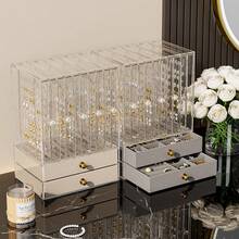Multi-Layer Drawer Style. Multi-Functional Transparent Desktop Large Capacity Drawer Jewelry Box, Bracelet And Bangle Storage Box, Multi-Layer Divided Watch Storage Box, Ring Box, Earring Storage Box, Necklace Rack, Stud Earring Storage Box, Jewelry Storage Box, Stackable Drawer Jewelry Storage Box, Multi-Purpose Drawer Jewelry Box, Jewelry Storage And Organizer Box - Multicolor - View 12