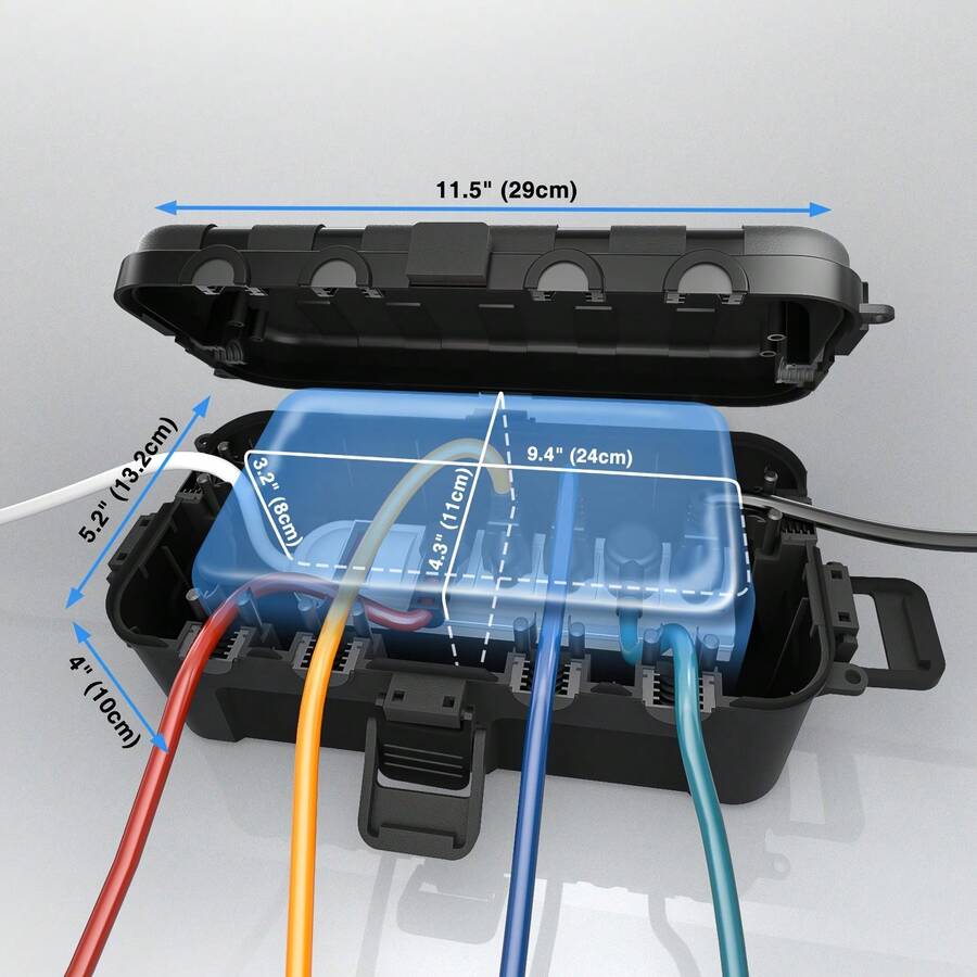1pc Outdoor Junction Box With Detachable Cover, Extension Cord Safety Protection Cover, Power Strip Protector, Timer Socket Plug - Black - View 1