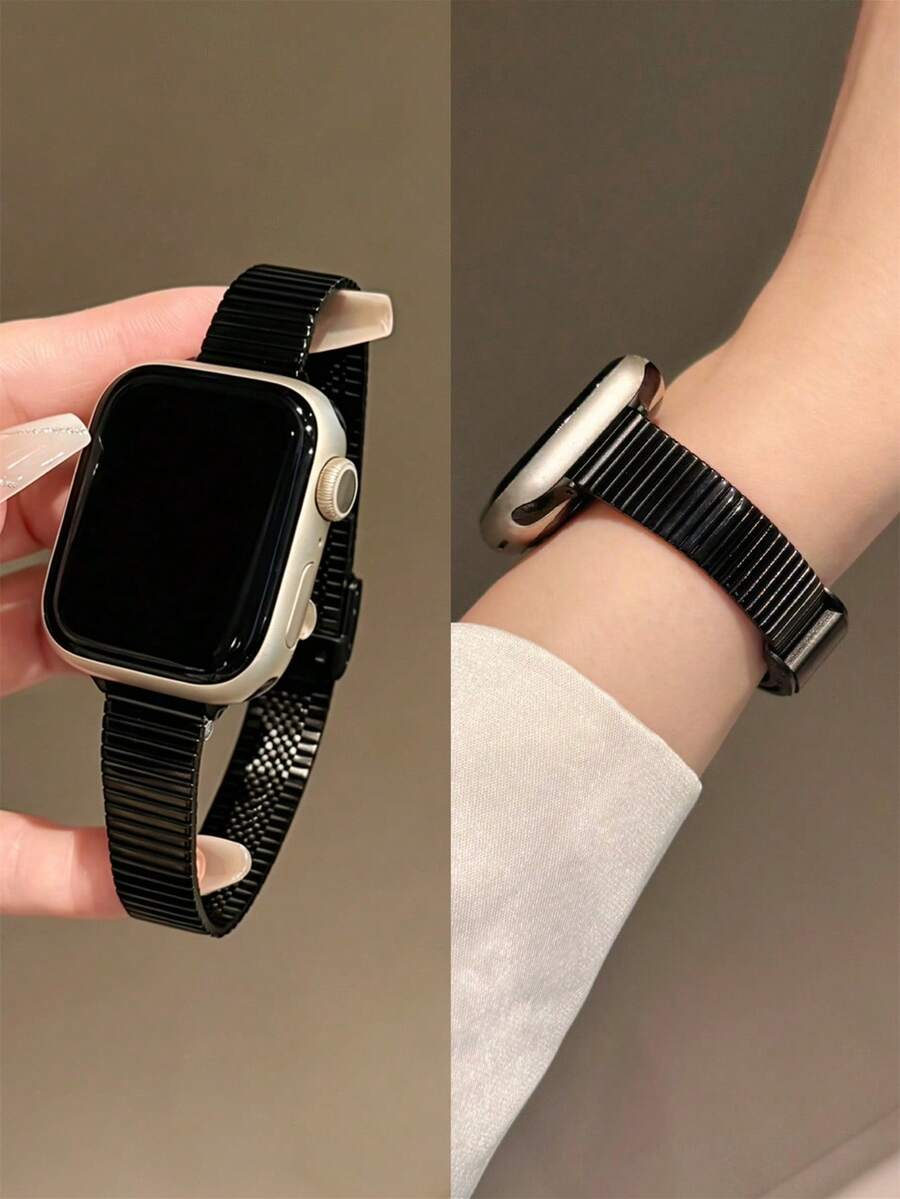 1pc Stainless Steel Bamboo Joint Watch Band, Compatible With Apple Watch