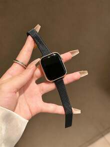 1pc Stainless Steel Bamboo Joint Watch Band, Compatible With Apple Watch - Black - View 4