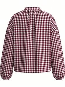 Fashionable Women's Plaid Woven Fabric Shirt, Long Puff Sleeve, Regular Length Button-Up Top, Suitable For Daily Wear - Multicolor - View 7