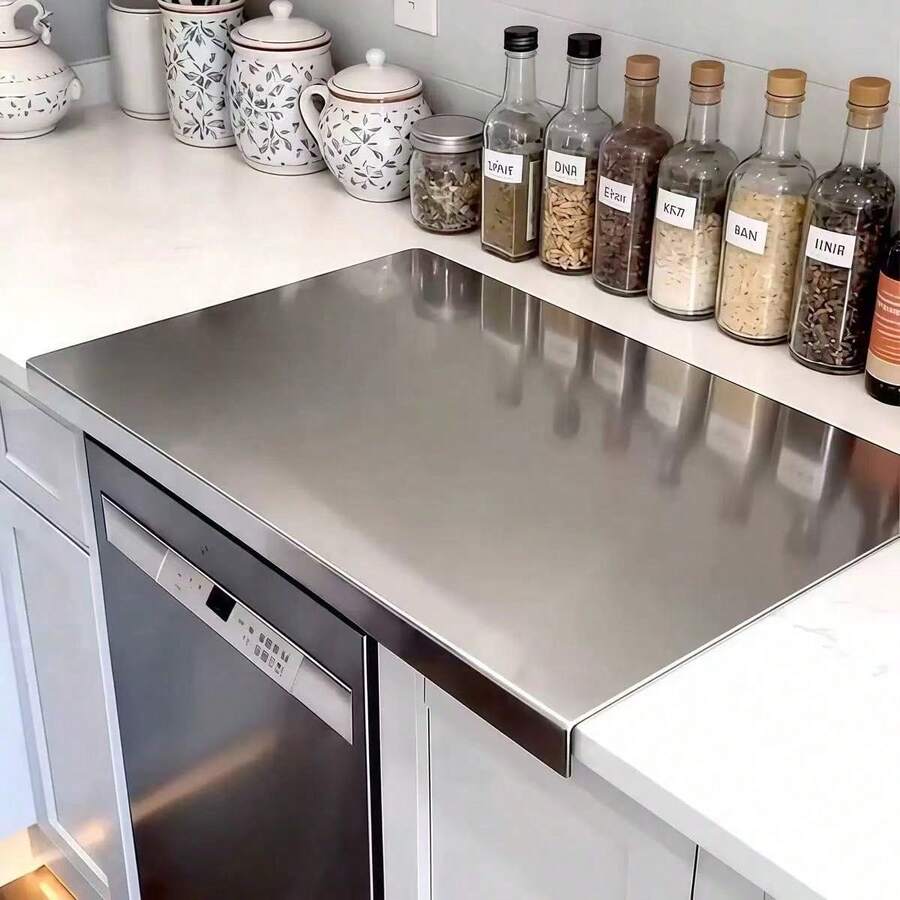 1pc Large 304 Stainless Steel Cutting Board, Kitchen Essential, With Lid And Non-Slip Pad, Suitable For Countertop, Can Be Used For Cutting Meat, Vegetables, Bread And Baking, Kitchen Tool Accessory Gift For Family