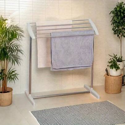 Freestanding Towel Hanger Rack, Multi-Rail Metal Clothes Drying Organizer For Indoor Outdoor Laundry Use