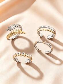 4pcs Stainless Steel Ring Set, Minimalist Adjustable Open Rings, Hollow Geometric Pattern Rings, Men's Wedding Accessories - Gold - View 16