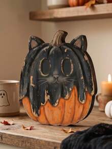 6er Set Vintage Halloween Innenraum Dekoration, Herbst Dekoration, Vintage Holzblock Bücherregal Dekoration, Geist, schwarze Katze, Kürbis, Skelett, Hexe, Eule, Zombie, Vampir, Landhausstil Kamin Kaminsims Herbst Heimdekoration - Ornamente - Übersicht 19