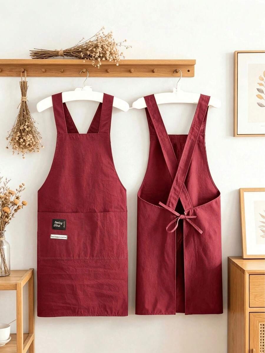 1 buah [Celemek Tahan Air Baru] Celemek Dapur Rumahan untuk Memasak, Pakaian Kerja Katering Tahan Aus dan Bernapas dengan Kantong Besar, Celemek Pinggang Tahan Minyak yang Nyaman, Modis untuk Anak Muda