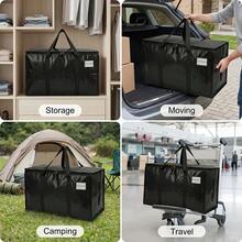 A Heavy-Duty Moving Bag With Double Zippers And Reinforced Handles, A Foldable Travel Organizer Bag Suitable For Clothing, Bedding, Bedding, Dormitory Occupancy, Apartment Moving, Travel, Wardrobe And Bed Bottom Storage - Black - View 2