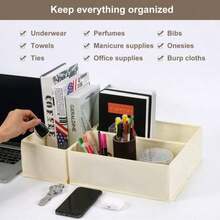 1/3/6pcs Reinforced Waffle Non-Woven Fabric Storage Boxes, Drawer Small Storage Boxes, Closet Folding Storage Boxes, Underwear Storage Boxes, Desktop Organizer Boxes - Beige - View 4